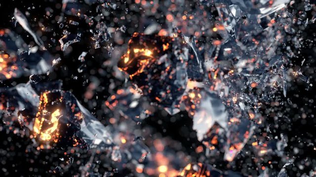 Abstract cube explosion in slow motion (cg, alpha matte, 4k)