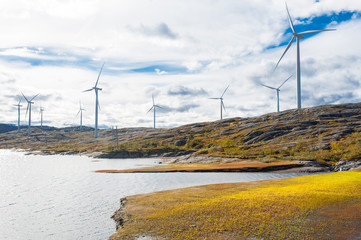Wind turbines in a wind powered renewable energy production plant in Norway © drimafilm
