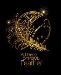 Feather Vintage design element. Art Deco stylized poster. Vector illustration for glamour party, thematic design and other.
