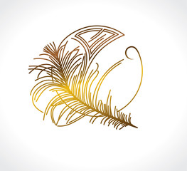 Feather Vintage design. Art Deco stylized template. 