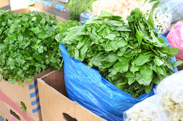 Fresh parcel and sorrel on market