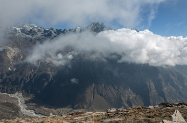 View of himalayan peaks in mist from Thame - Nepal, Himalayas