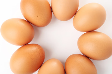 Chicken eggs on white background, closeup