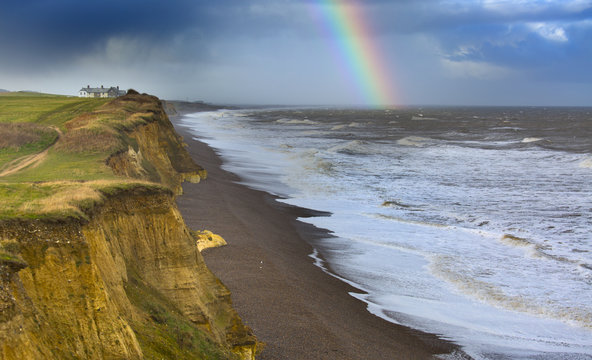 Rainbow off Weybourne Norfolk in rain storm
