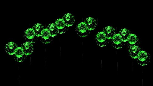 Colorful fireworks at night. Spectacular firecracker 3d render. Green version 66
