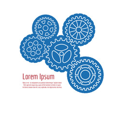 Background with line gears on blue, isolated on white background. Vector illustration