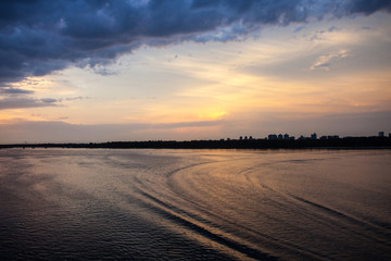 Fototapeta na wymiar Evening Dnieper landscape at sunset