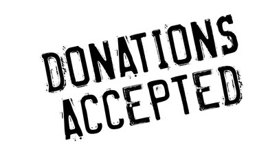 Donations Accepted rubber stamp. Grunge design with dust scratches. Effects can be easily removed for a clean, crisp look. Color is easily changed.