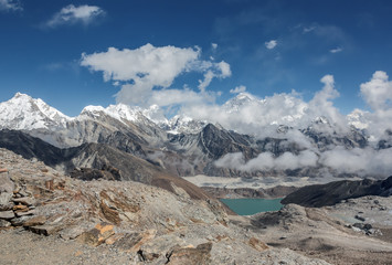 The view from the Renjo Pass in the glacier and the third lake (Dudh Pokhari) - Nepal