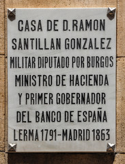Placa en honor de un hombre ilustre, Lerma, Burgos, España