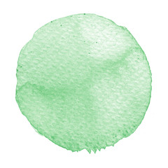 Green watercolor circle. Stain with paper texture.