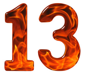 13, thirteen, numeral from glass with an abstract pattern of a f