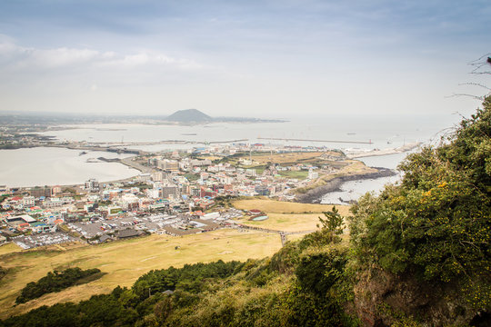 View from Seongsan Ilchulbong ("Sunrise Peak"), one of the UNESCO nature tourism site on Jeju Island in South Korea