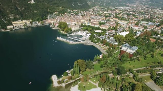 Aerial view of the Italian lakeside town Riva Lake Garda Italy