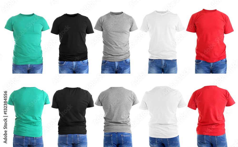 Sticker Different views of male t-shirts on white background