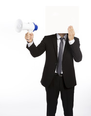 Fototapeta premium faceless man holding megaphone