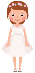 Cartoon woman bride in her wedding dress in full growth on a whi