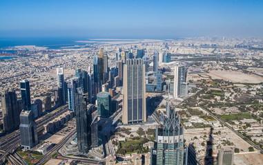 Naklejka na ściany i meble Burj Khalifa view from the top, Panorama Dubai. The top view on