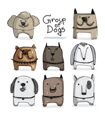 hand draw Group of dogs - 132386778