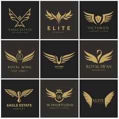 Bird and wing logo collection. Eagle logo and wing symbols,Bird logo set,Vector logo template
