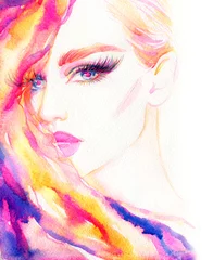 Peel and stick wall murals Aquarel Face Beautiful woman face. Fashion watercolor illustration. Beauty background