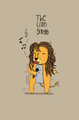 Cute lion sing cartoon - 132387540
