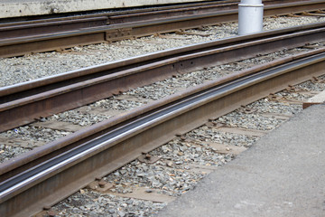 Naklejka premium The rails of the tram closeup