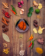 Various of Thai food Cooking ingredients and spice red curry pas