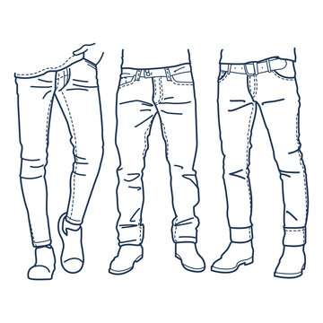 Fashion Collection of men's jeans. Vector illustration Outline. Hand drawn  vector Stock Vector | Adobe Stock