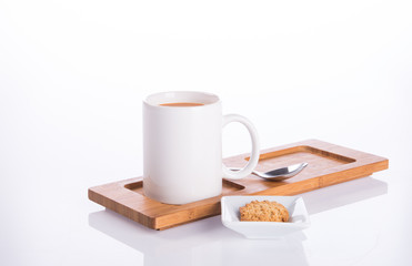 coffee or coffee with cookies on background.