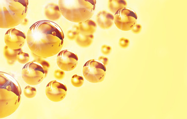 Gold background with gold balls. 3d illustration. Shiny