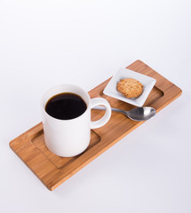 coffee or coffee with cookies on background.