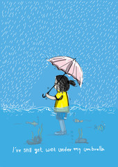 Girl standing under the rain - 132389745