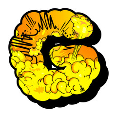 Letter G filled with comic book explosion, background.