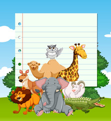 Paper template with wild animals in the field