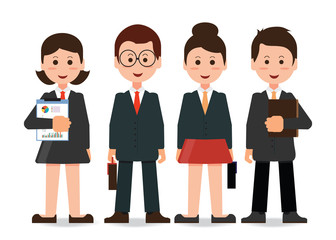 Happy smiling business team in office.