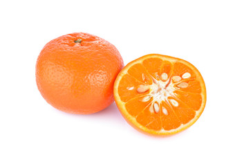whole and half cut ripe mandarin orange on white background