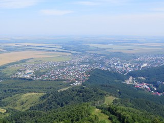 Fototapeta na wymiar Panorama of the city of Belokurikha from the height of bird flight