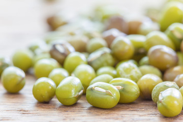 Closeup mung bean on wooden