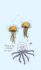 Cute jellyfishs and octopus cartoon - 132391727