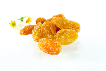 Yellow sultanas raisins isolated on white background