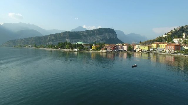 Aerial shot of Torbole on lake Garda, Italy