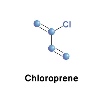Stylized formula of chloroprene. Vector structure of molecule.
