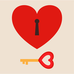locked heart with key. romance design concept. vector illustration.