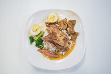 Stewed pork leg on rice, Thai food