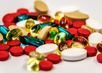 Colorful drug pharmaceutical prescription for health. Pharmaceuticals cure in container for health....