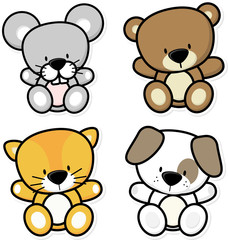 vector cartoon illustration of four cute baby animals isolated on white background, ideal for children decoration