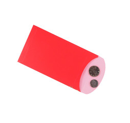 Red envelope and coin on white background, Chinese New Year