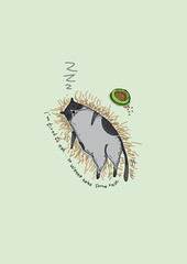 illustration of cat sleeps and foods - 132394972