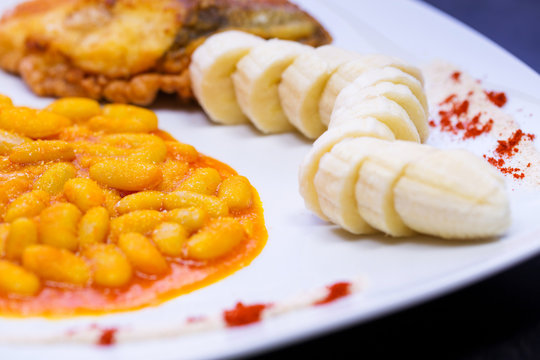 Palm Oil White Beans with Fish and Banana, front right zoom